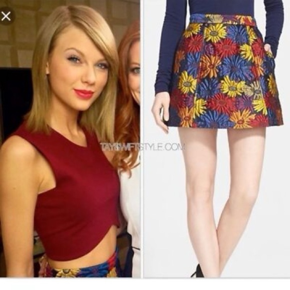 Alice + Olivia Multicolor Floral Jacquard Mini Skirt - Red, Yellow, Blue, Purple